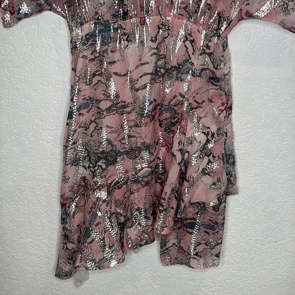 NWT IRO Wobam Printed Metallic Fil Coupé Silk Mini Dress Pink FR 34/ XS Revolve - Picture 5 of 16